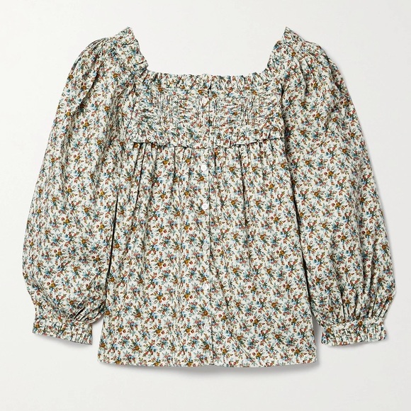 Doen Claudette Cotton Voile Ruffle Long Sleeve Blouse Top Crème Fleurs D’avignon - Picture 12 of 13